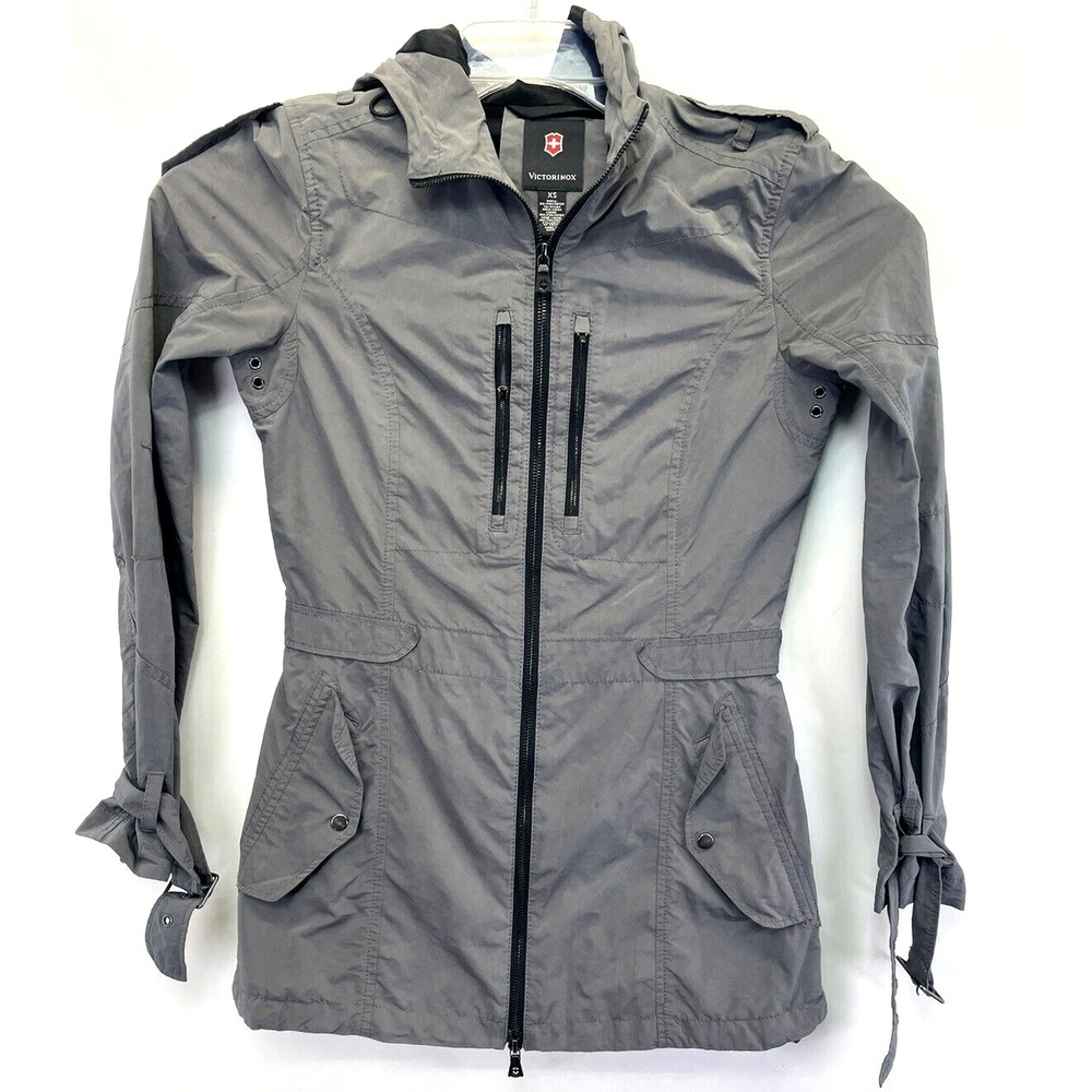 Victorinox Womens Sz‎ XS  Grey Hooded Full Zip Hiking Windbreaker/Jacket (Y7)EUC